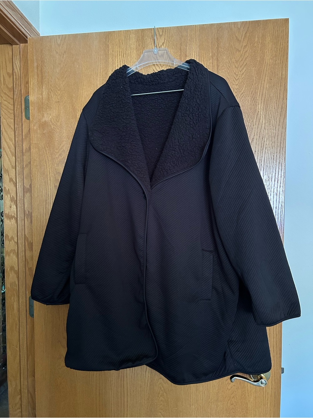 Plus Size Weathercast Ribbed Knit Sherpa-Lined Coatigan